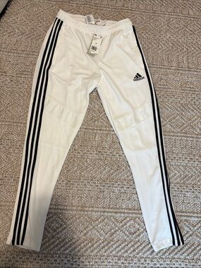 adidas White Jogger Pants with Black Three-Stripe Side Trim